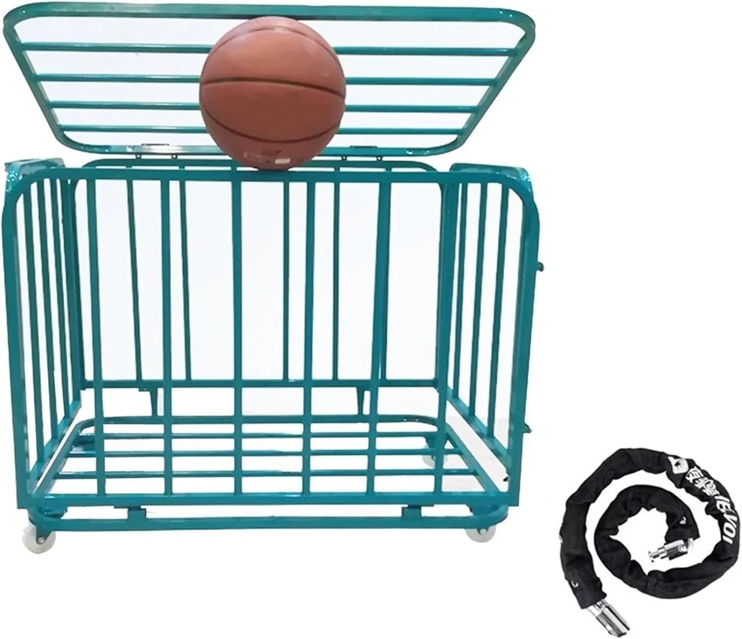 Ball Storage Cart，Rolling Sports Ball Cart， School Garage Basement Gym Sports Ball Storage Cart with Lockable Chain，(90x80x80cm)