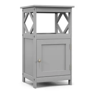 Bathroom Floor Cabinet Side Storage Organizer with Open Shelf and Single Door-Gr