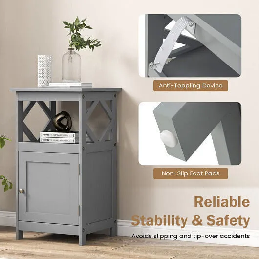 Bathroom Floor Cabinet Side Storage Organizer with Open Shelf and Single Door-Gr