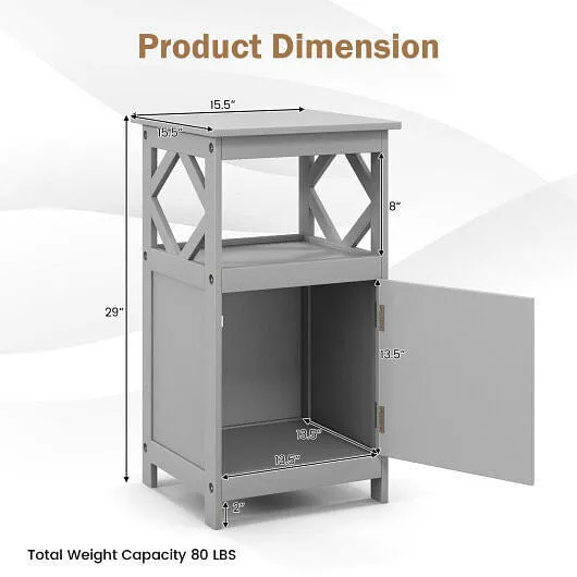 Bathroom Floor Cabinet Side Storage Organizer with Open Shelf and Single Door-Gr