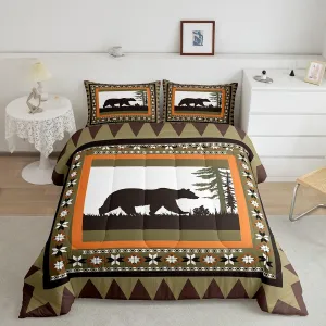 Bear Country Bedding Comforter Sets, Rustic Farmhouse Comforter Set Queen & 2 Pillow Cases Hunting Wildlife Wild Animal Down Comforter Boho Western Tribal Quilt For Kids Teens Adult Women Bedroom