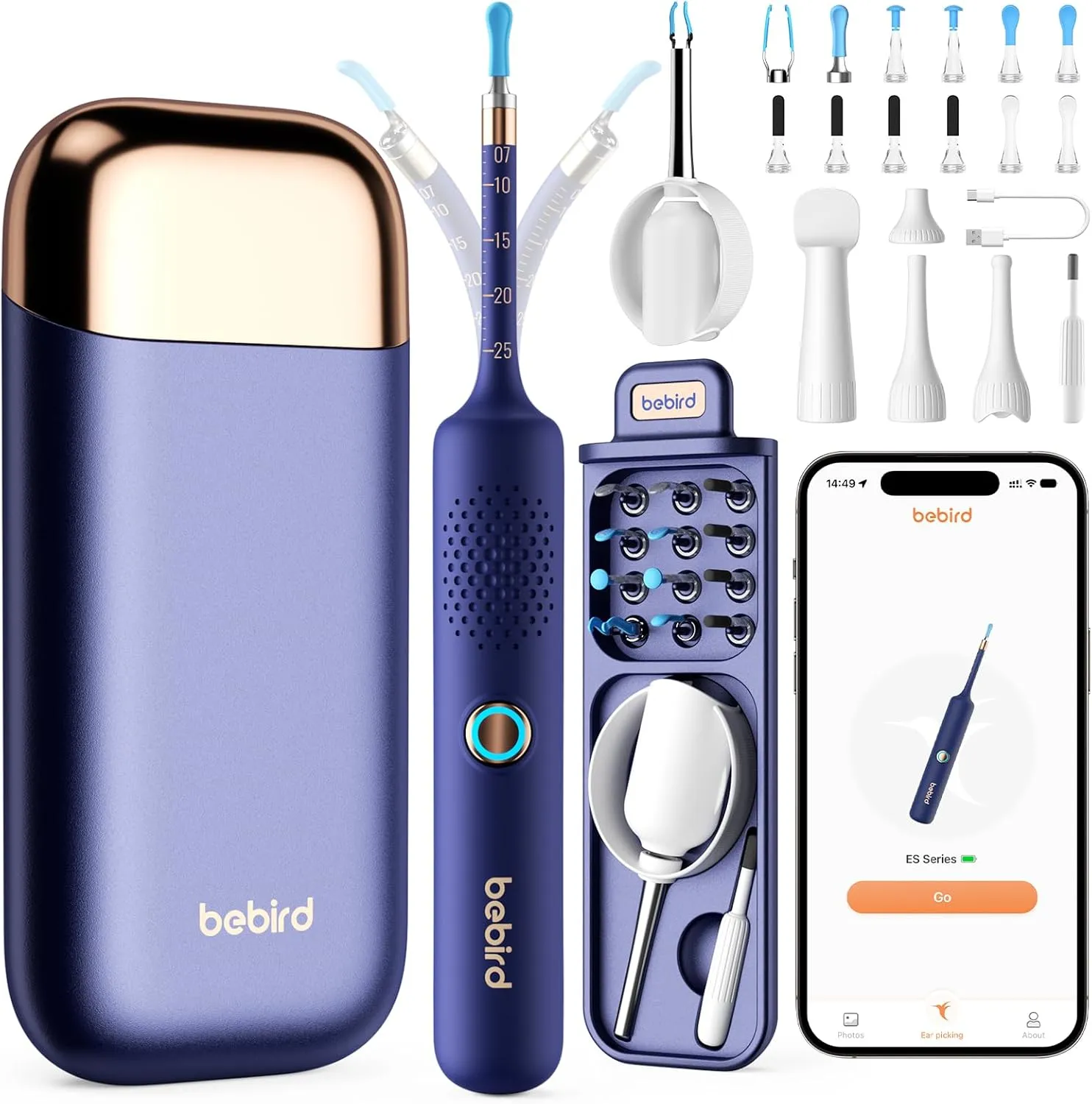 BEBIRD Flexible Ear Wax Removal Tool Camera, Wireless Smart Visual Ear Cleaning Kit with 13-Piece Tips, HD Camera Ear Otoscope with Tweezers, Earsight Plus B31R Earwax Cleaner for Wet and Dry Ear