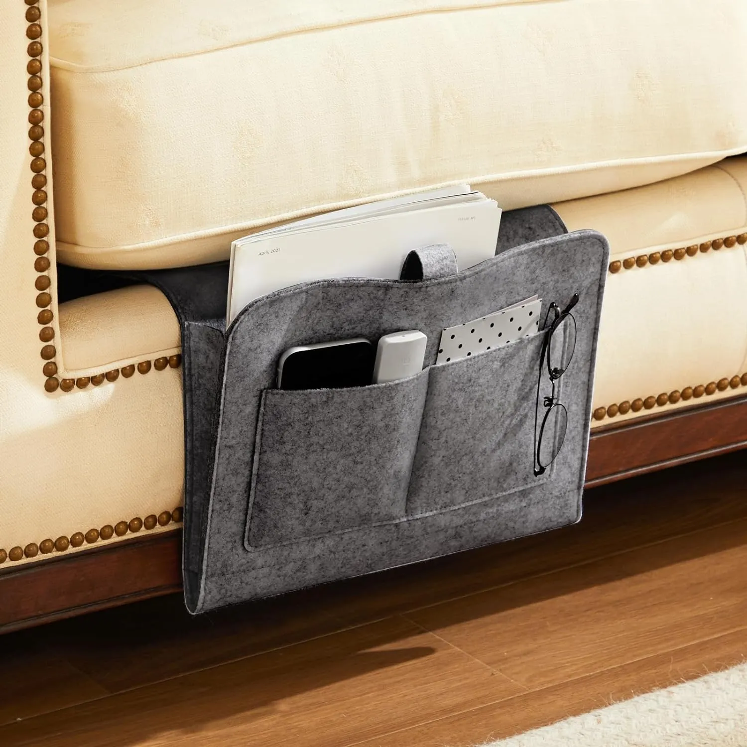 Bedside Caddy, Bedside Organizer for Dorm Room, Bunk Bed, Grey