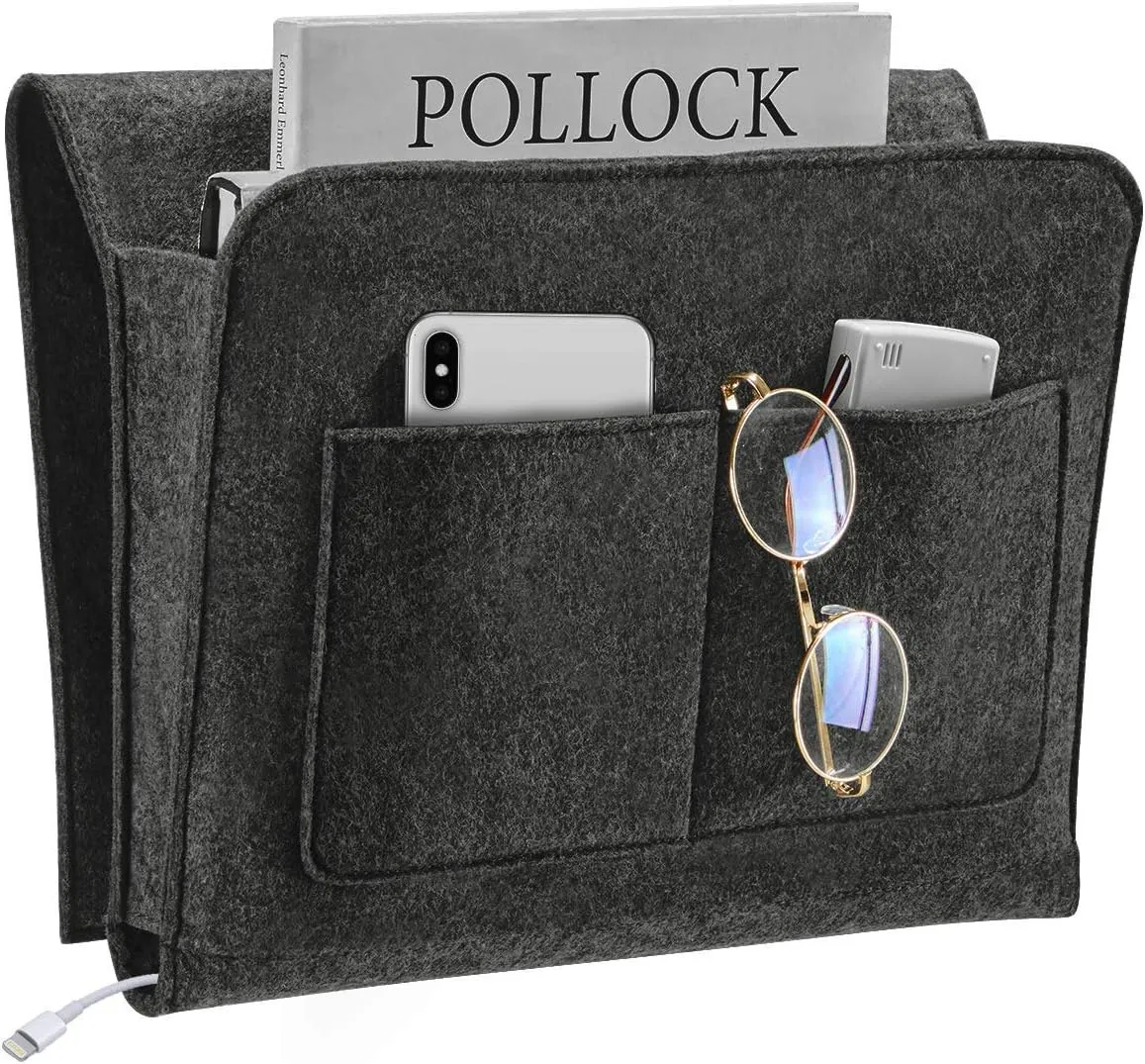 Bedside Caddy, Bedside Organizer for Dorm Room, Bunk Bed, Grey