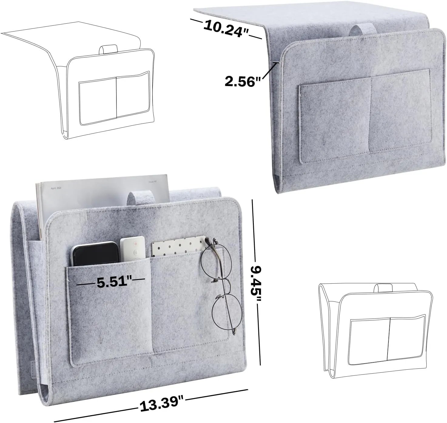 Bedside Caddy, Bedside Organizer for Dorm Room, Bunk Bed, Light Grey
