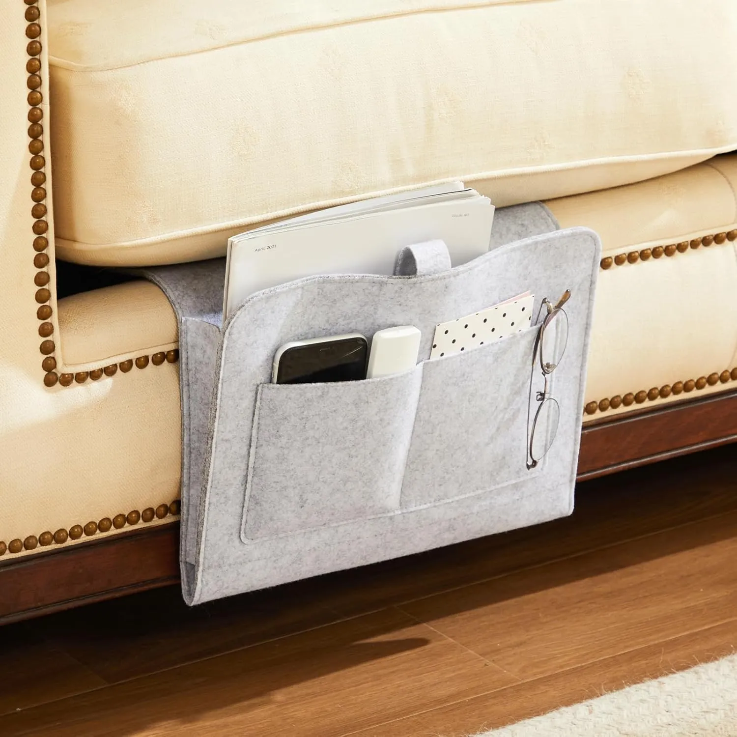 Bedside Caddy, Bedside Organizer for Dorm Room, Bunk Bed, Light Grey