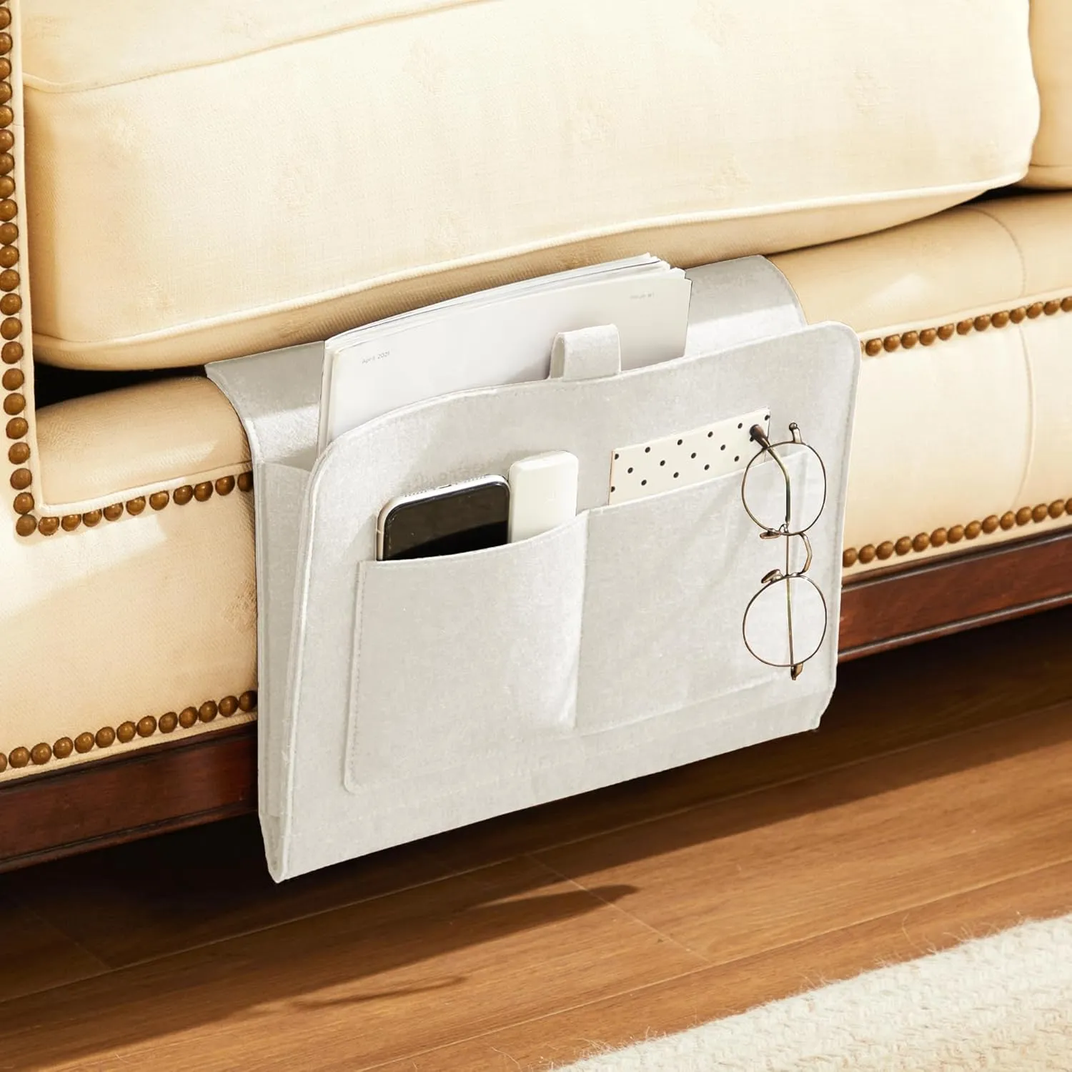Bedside Caddy, Bedside Storage Caddy, Bedside Organizer for Dorm Room, Bunk Bed, Beige
