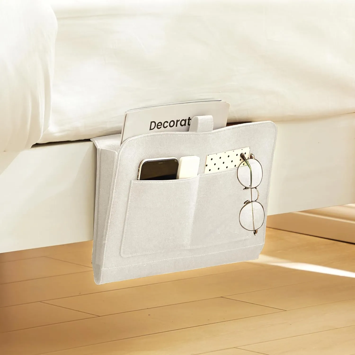 Bedside Caddy, Bedside Storage Caddy, Bedside Organizer for Dorm Room, Bunk Bed, Beige
