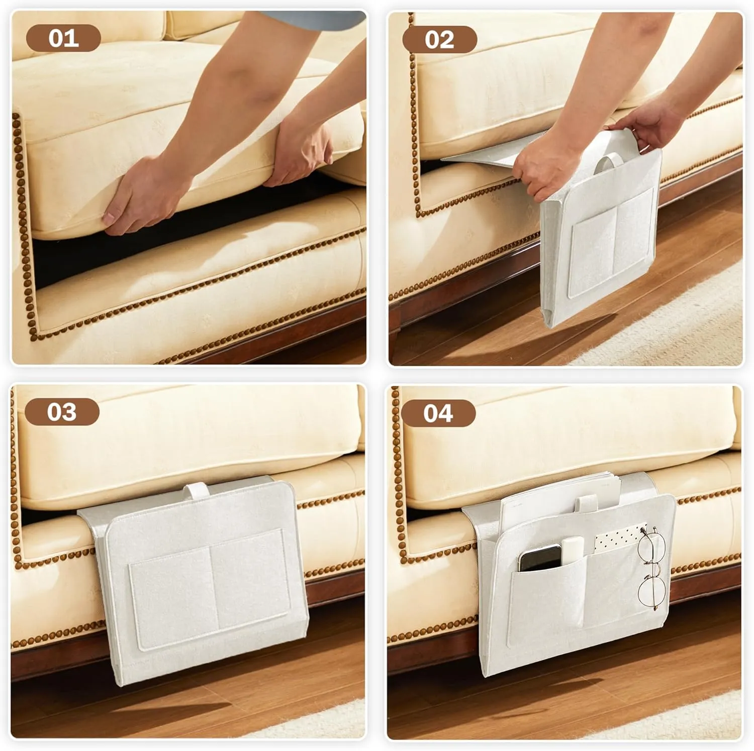 Bedside Caddy, Bedside Storage Caddy, Bedside Organizer for Dorm Room, Bunk Bed, Beige
