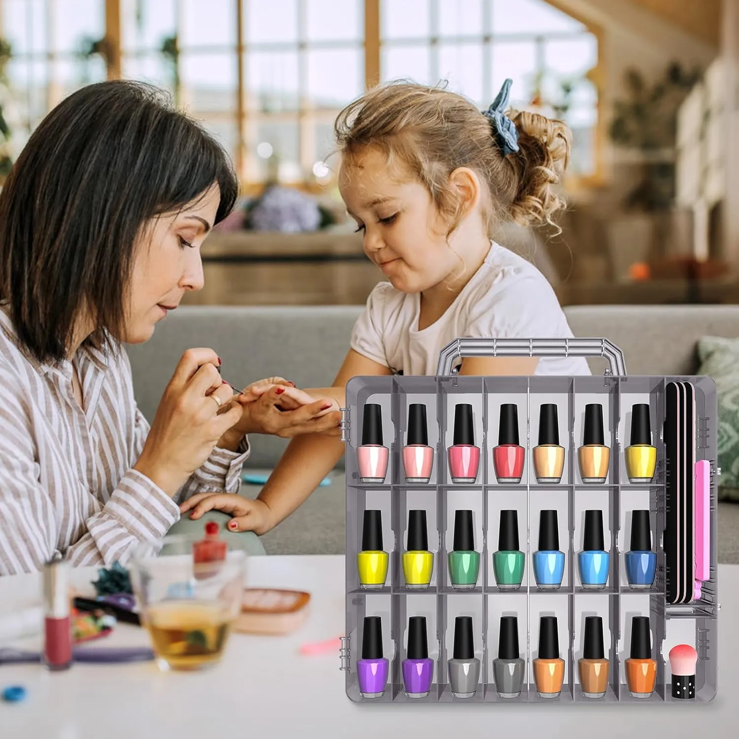 Beloving 2pcs Nail Polish Organizer, Portable 48 Bottles Clear Nail Polish Holder with Adjustable Divider, Gel Nail Polish Storage Double Side Nail Polish Organizer Case for Nail Tech Grey
