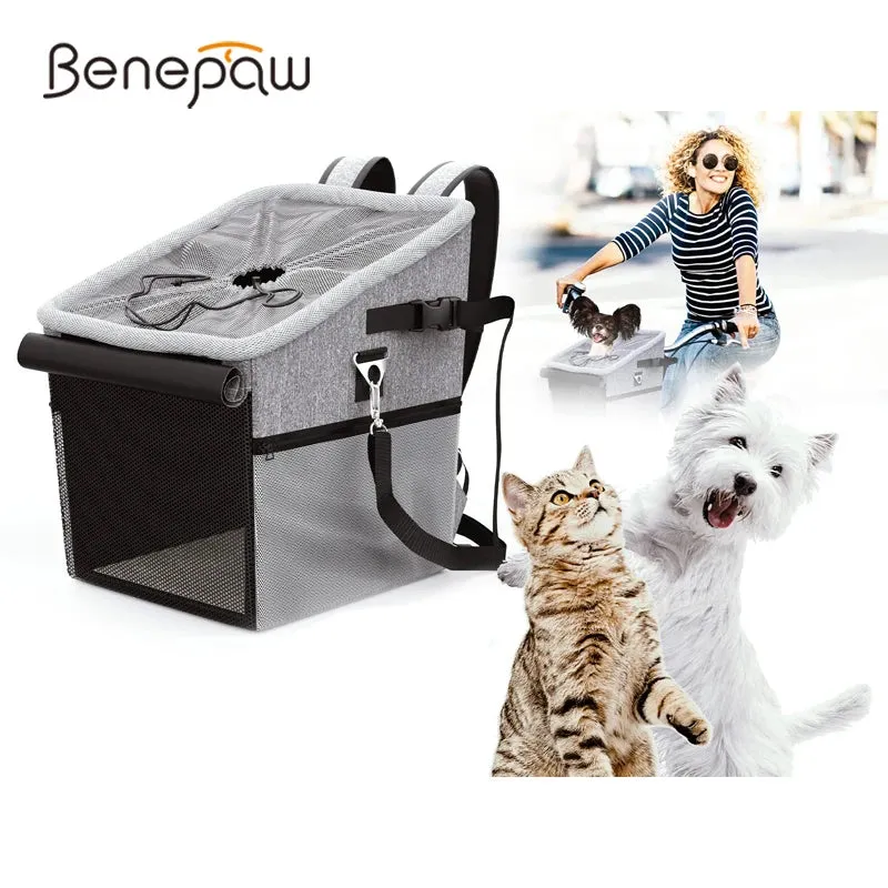 Benepaw Breathable Padded Bike Dog Basket Foldable Durable Pet Car Seat Carrier Cat Puppy Backpack For Small Medium Breed