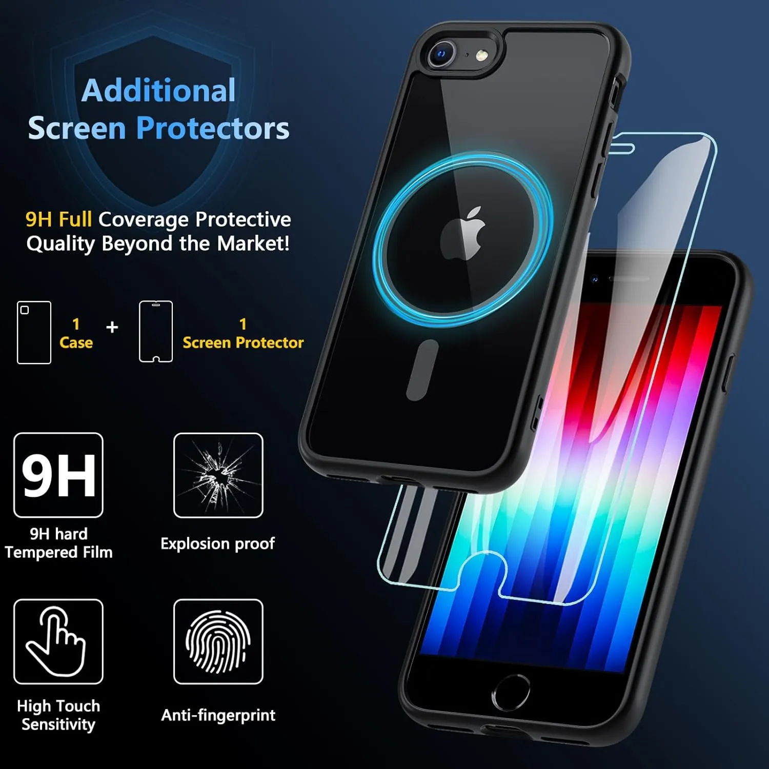 BESINPO Magnetic Case for iPhone SE 2022/SE 2020/8/7 Case, with Tempered Glass Screen Protector, [Compatible with MagSafe], Military Drop Shockproof Cover for iPhone SE 3/SE 2/8/7 4.7 inch,Black