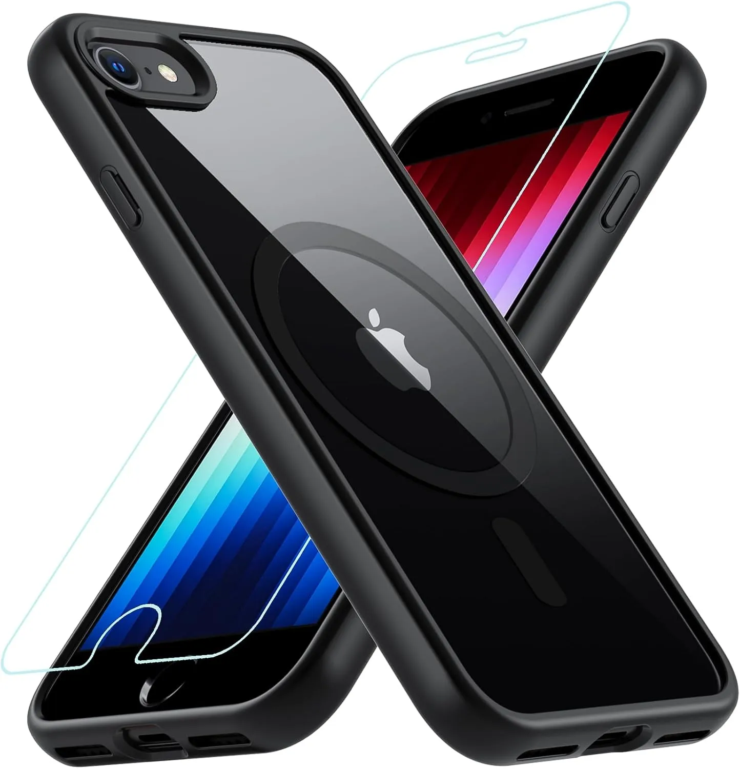 BESINPO Magnetic Case for iPhone SE 2022/SE 2020/8/7 Case, with Tempered Glass Screen Protector, [Compatible with MagSafe], Military Drop Shockproof Cover for iPhone SE 3/SE 2/8/7 4.7 inch,Black