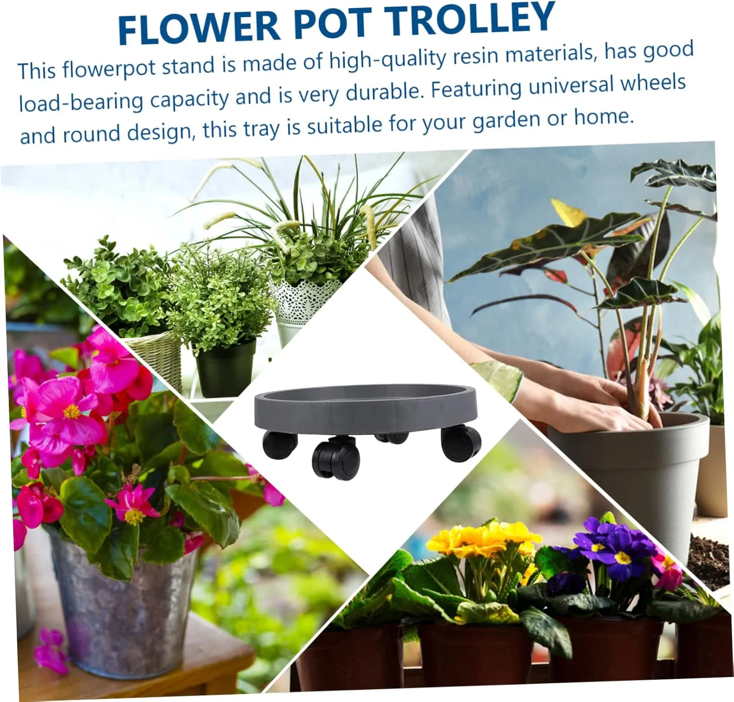 BESPORTBLE Thickened Planter Cart Wheeled Flower Pot Tray Rolling Plant Stand Sturdy Casters Garden Accessory