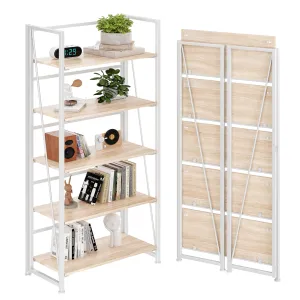 BHG Vintage Multifunctional Folding Bookshelf, No-Assembly Plant Stand Storage Rack Shelves for Home Office (White, 5-Tier)