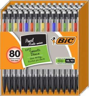 BIC Mechanical Pencils #2 Extra Smooth - Bulk Pack of 80 Lead Pencils - Assorted Colors with Transparent Barrels