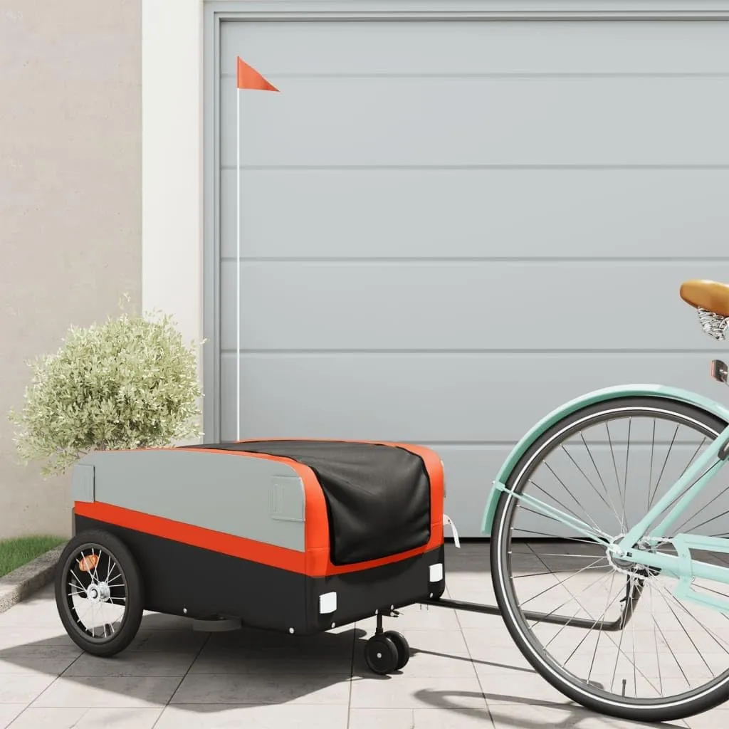 Bike Cargo Trailer with Safety Flag, Sturdy Iron Construction, Black and Orange, 99.2 lb Load Capacity