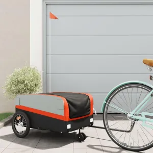 Bike Cargo Trailer with Safety Flag, Sturdy Iron Construction, Black and Orange, 99.2 lb Load Capacity