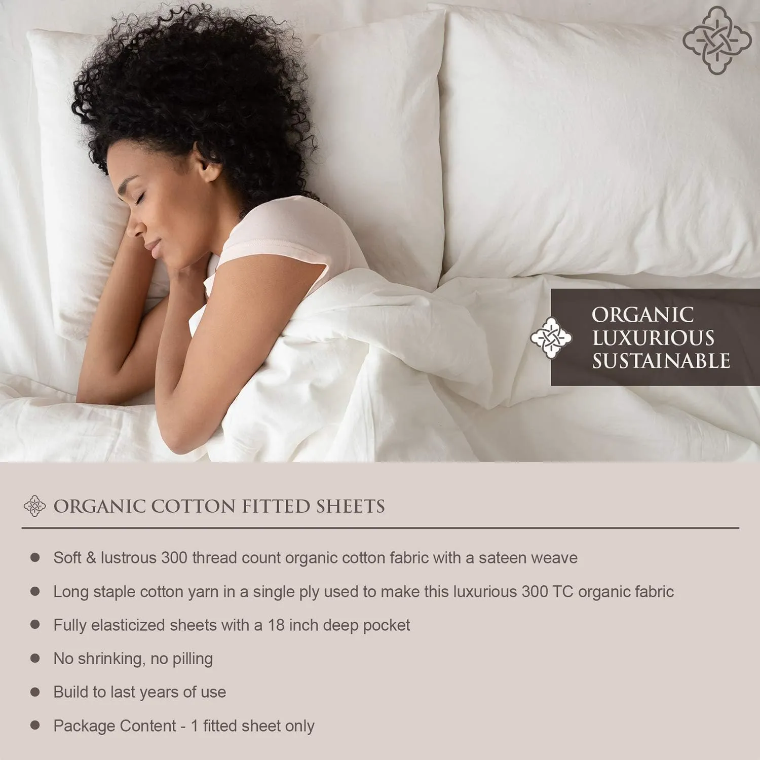 Bioweaves 100% Organic Cotton 1 Twin Fitted Sheet Only | 300 Thread Count Sateen Weave GOTS Certified with Deep Pocket - Glacier Gray