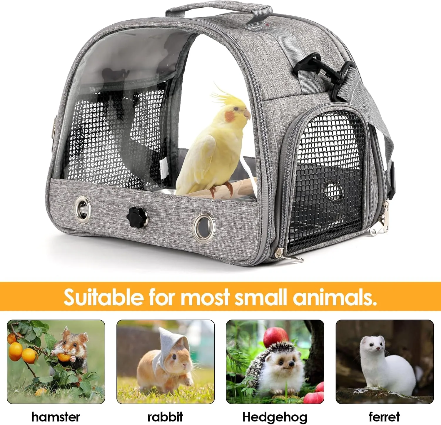 Bird Travel Carrier with Perch Parakeet Backpack Carriers with Stainless Steel Plate Portable Pet Carrier Bag for Bird Cage Accessories Transparent Travel Carrier Cage for Budgie Conure Cockatiel