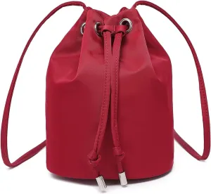 Black Drawstring Crossbody Bag Nylon Fabric Large Capacity Organizer Bag with Gold Tone Hardware