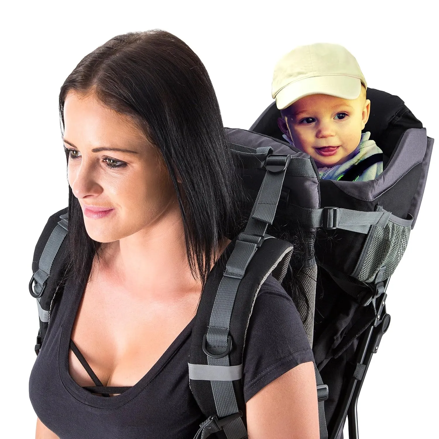 Black Hiking Baby Carrier Backpack System with Diaper Change Pad, Insulated Pocket   Hood to Protect Your Child