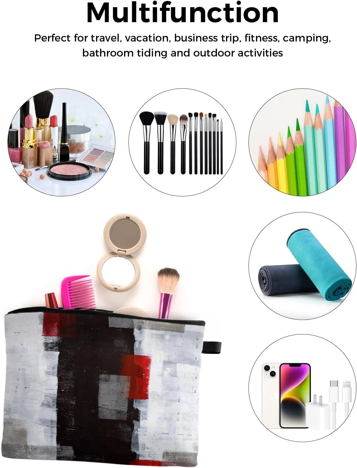 Black Red Geometric Abstract Art Cosmetic Bags for Women, Retro White Smear Painting Small Makeup Bag for Purse, Waterproof Travel Toiletry Bag Accessories Organizer, 2PCS