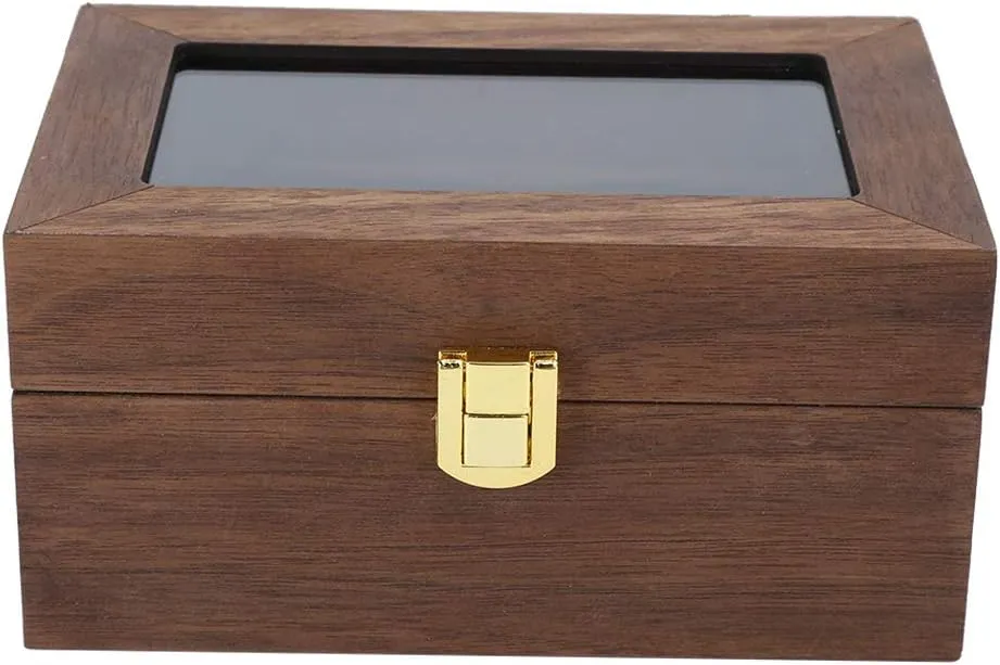 Black Walnut 3-Grid Wooden Watch Display Box - Elegant Transparent Window Storage Case, Premium Home Decor and Organizer for Watch Enthusiasts