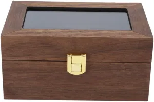Black Walnut 3-Grid Wooden Watch Display Box - Elegant Transparent Window Storage Case, Premium Home Decor and Organizer for Watch Enthusiasts