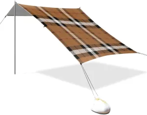 Black White Brown Checkered Plaid Designed UPF50  Protection Foldable Beach Tent Easy Setup Large Sun Shade with Sandbags, Sand Shovel, Poles for Camping, Fishing, Backyard Fun Silla con