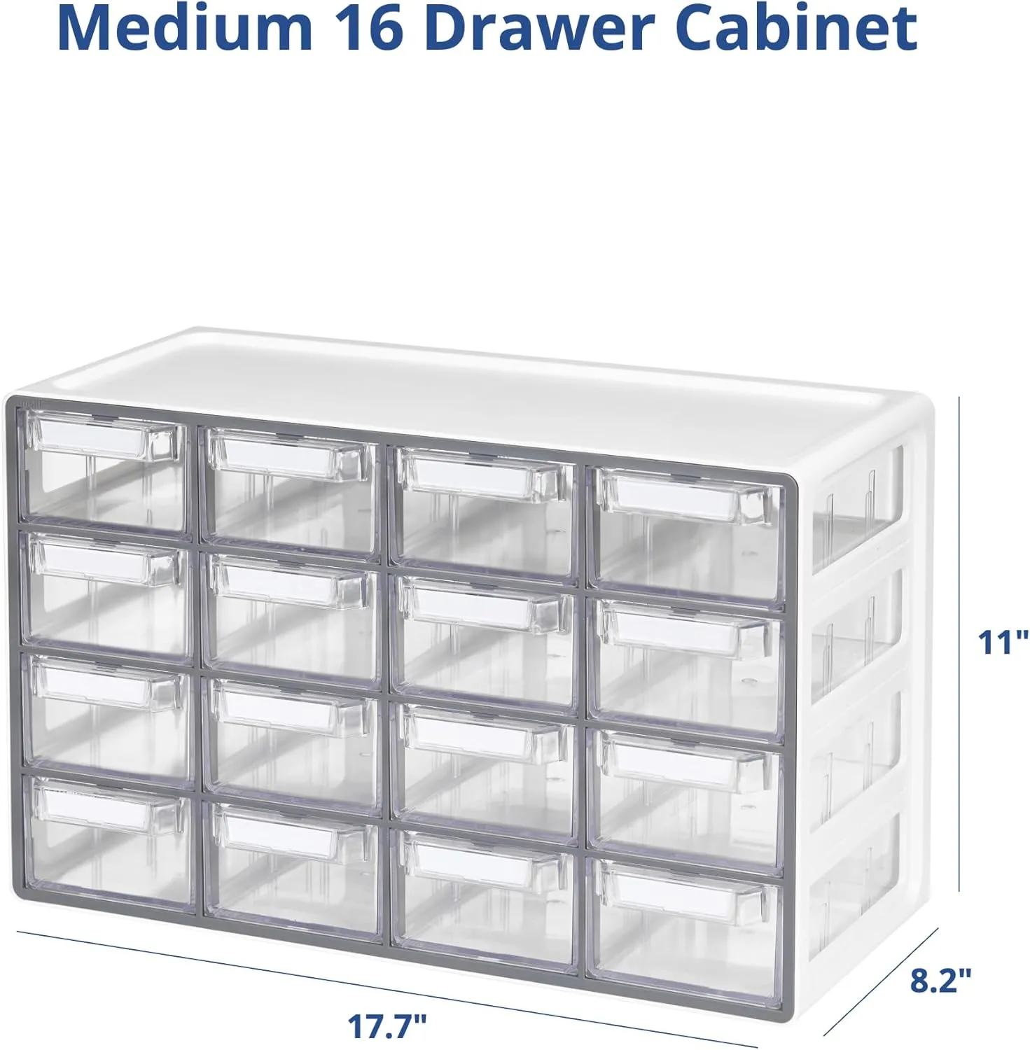 BLUE GINKGO Medium 16-Drawer Cabinet – Stackable Clear Organizer for Hardware, Beads, Plastic Bricks, Office, and Craft Storage (Made in Korea, Gray)