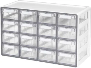 BLUE GINKGO Medium 16-Drawer Cabinet – Stackable Clear Organizer for Hardware, Beads, Plastic Bricks, Office, and Craft Storage (Made in Korea, Gray)
