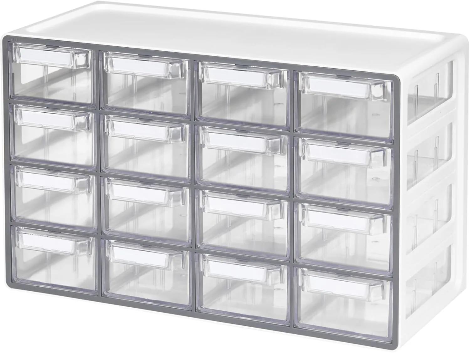 BLUE GINKGO Medium 16-Drawer Cabinet – Stackable Clear Organizer for Hardware, Beads, Plastic Bricks, Office, and Craft Storage (Made in Korea, Gray)