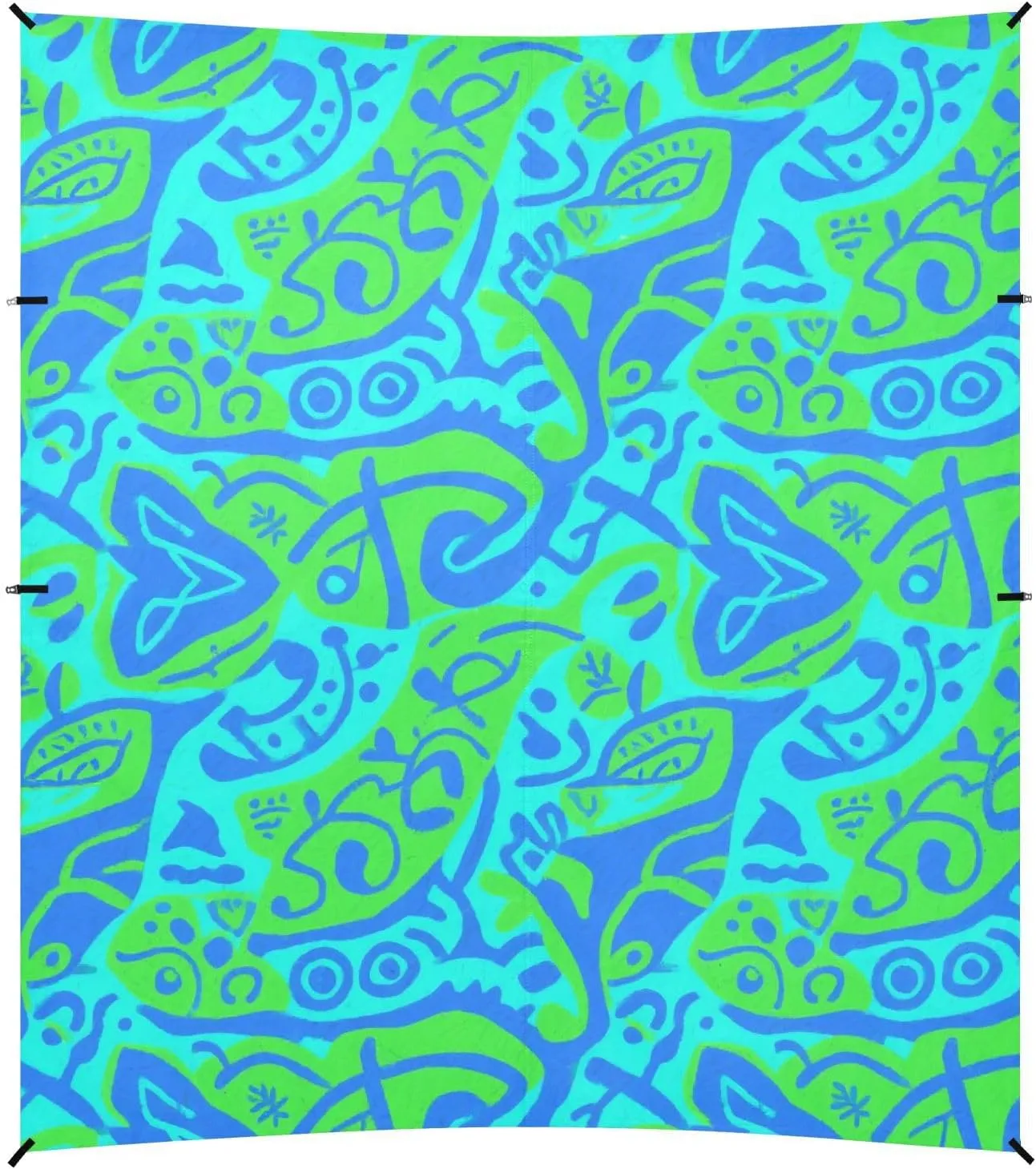 Blue-Green tie-dye Foldable Beach Tent UPF50  Water-Resistant Sun Shelter with Sandbags & Sand Shovel for Family Trips, Picnics & Camping