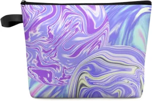 Blue Purple Fluid Ombre Cosmetic Bags for Women, Colorful Gradient Small Makeup Bag for Purse, Waterproof Travel Toiletry Bag Accessories Organizer, 1PCS