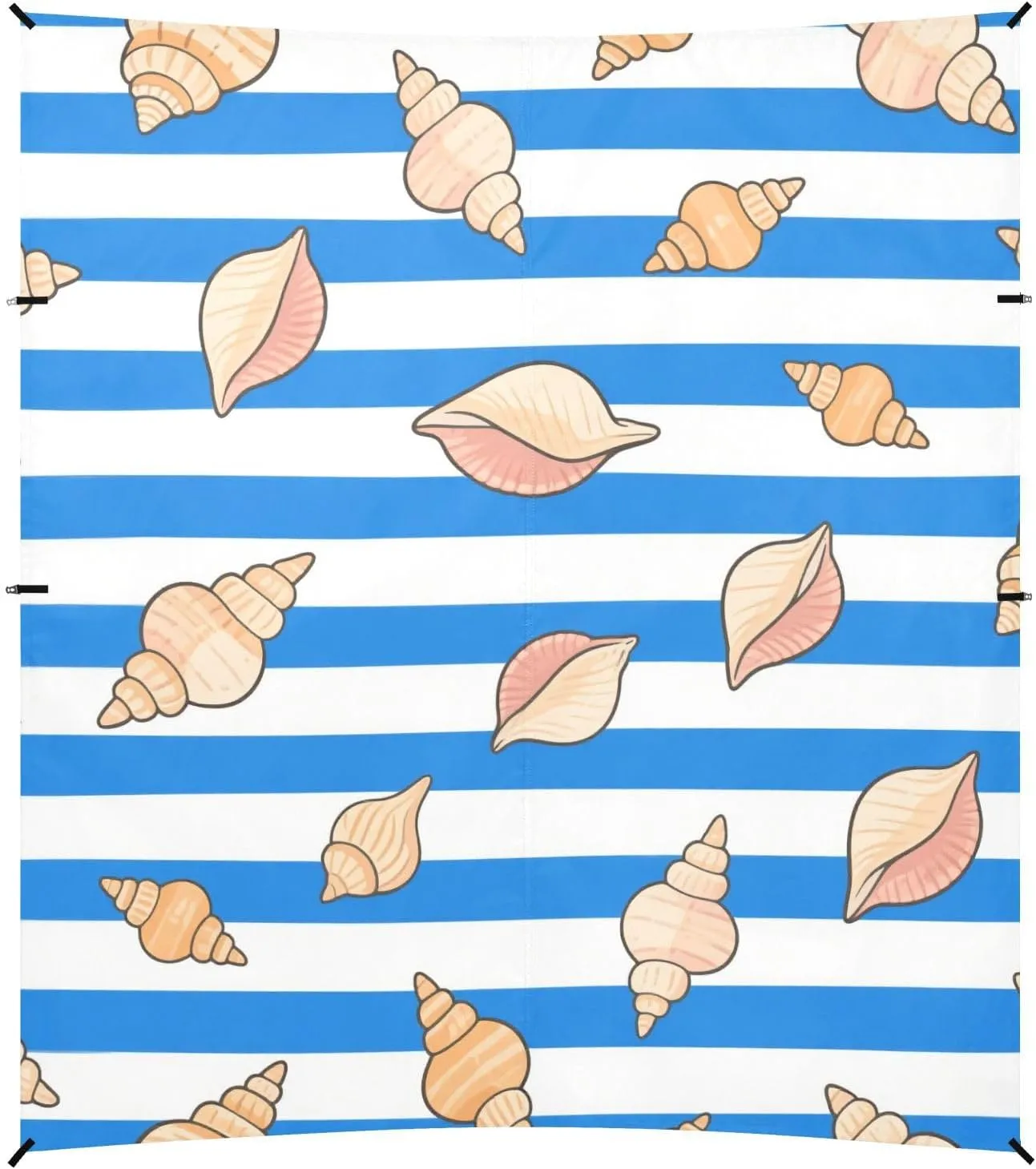 Blue White Striped sea Shell Foldable Beach Canopy UPF50 Water-Resistant Large Sun Shade with Carrying Bag for Camping, Fishing, Backyard Fun