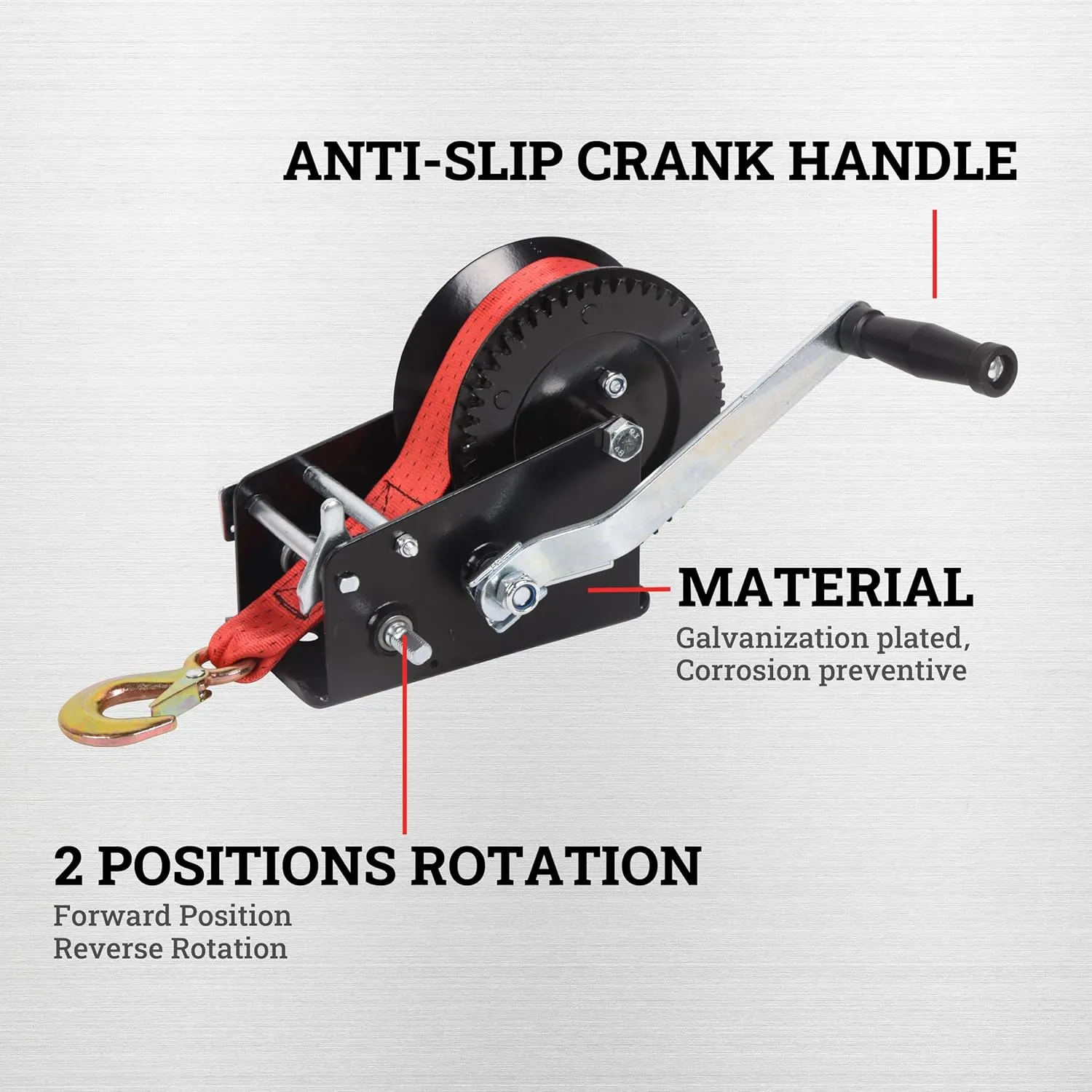 Boat Trailer Winch Hand Winch 3500lbs Heavy Duty Hook with 33ft Red Polyester Strap, Two Way Ratchet Portable Manual Winch for Trailers ATV UTV Boat Marine