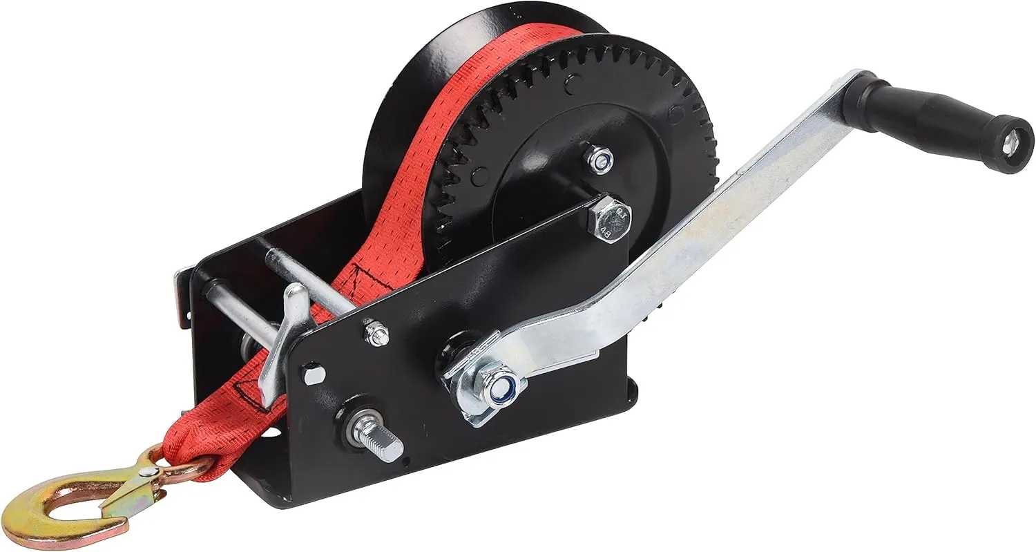 Boat Trailer Winch Hand Winch 3500lbs Heavy Duty Hook with 33ft Red Polyester Strap, Two Way Ratchet Portable Manual Winch for Trailers ATV UTV Boat Marine