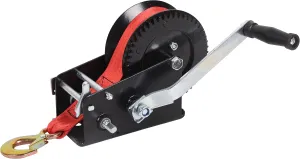 Boat Trailer Winch Hand Winch 3500lbs Heavy Duty Hook with 33ft Red Polyester Strap, Two Way Ratchet Portable Manual Winch for Trailers ATV UTV Boat Marine