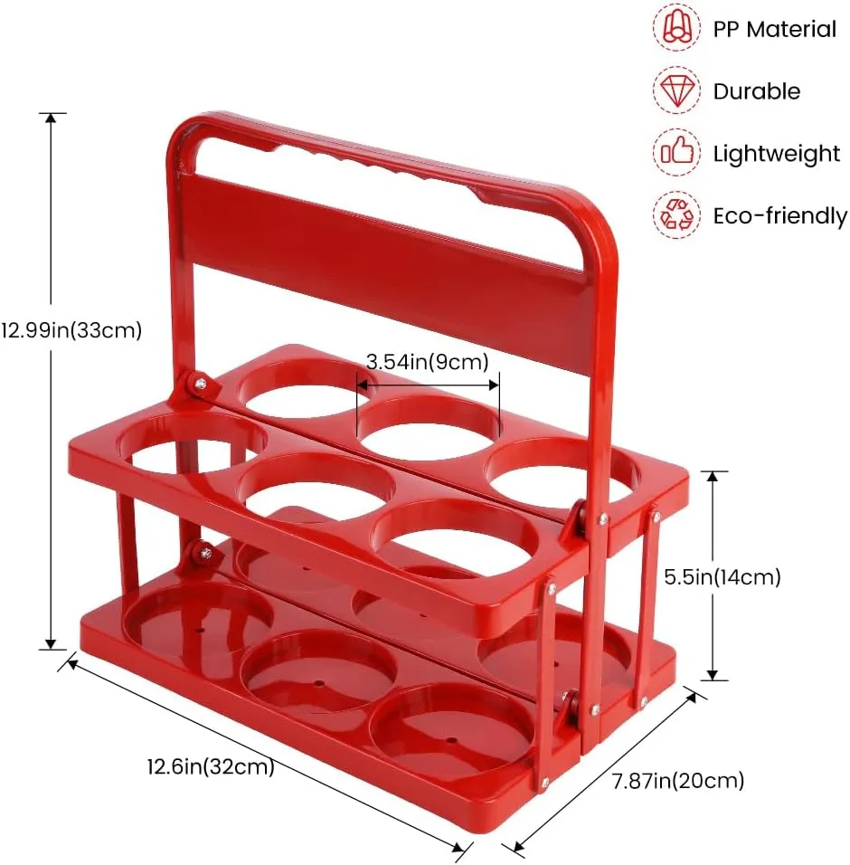 Bodaon 6 Cup Drink Carrier with Handle, Plastic Cup Carriers for Drinks, Drink Holder for Car, GrubHub/Eats Doordash Accessories, Portable Foldable Reusable Mobile, Use for Food Delivery Bag, Red