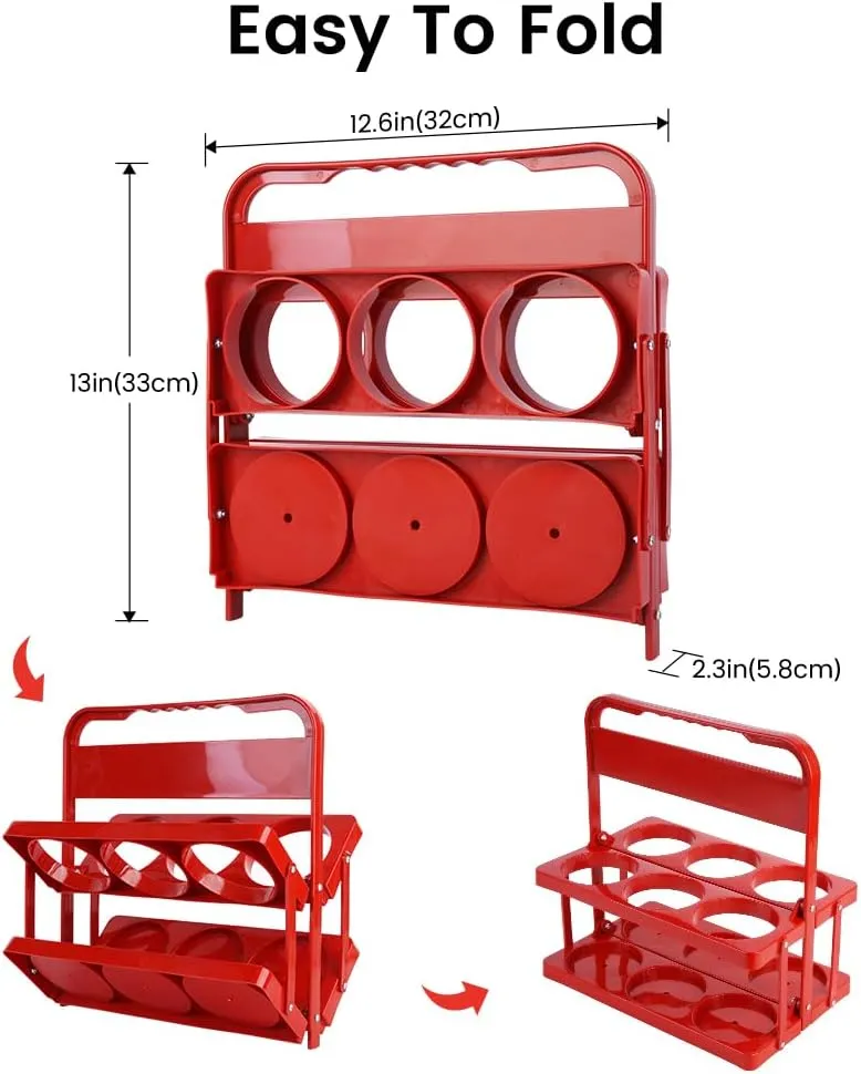 Bodaon 6 Cup Drink Carrier with Handle, Plastic Cup Carriers for Drinks, Drink Holder for Car, GrubHub/Eats Doordash Accessories, Portable Foldable Reusable Mobile, Use for Food Delivery Bag, Red