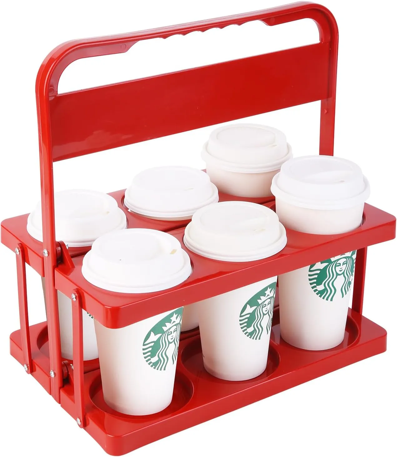 Bodaon 6 Cup Drink Carrier with Handle, Plastic Cup Carriers for Drinks, Drink Holder for Car, GrubHub/Eats Doordash Accessories, Portable Foldable Reusable Mobile, Use for Food Delivery Bag, Red