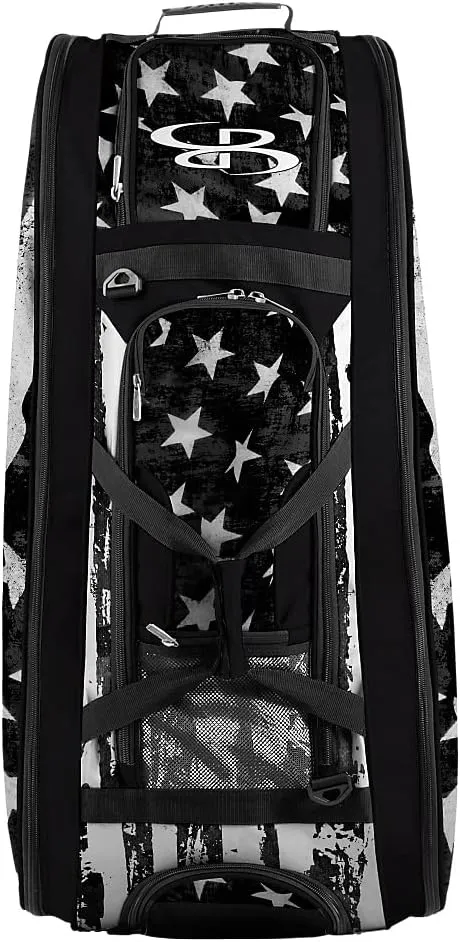 Boombah Beast Rolling Bat Bag 2.0-40" x 14" x 13" - USA Stars & Stripes Black Ops Black/White - Holds 8 Bats, Glove and Shoe Compartments