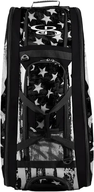 Boombah Beast Rolling Bat Bag 2.0-40" x 14" x 13" - USA Stars & Stripes Black Ops Black/White - Holds 8 Bats, Glove and Shoe Compartments