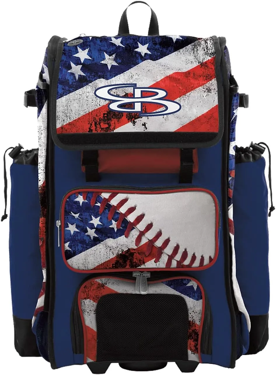 Boombah Catchers Superpack Hybrid Rolling Bat Bag - USA Baseball Royal Blue/Red/White - Wheeled & Backpack Version