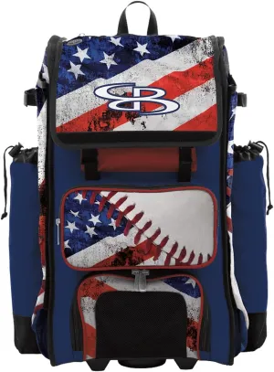 Boombah Catchers Superpack Hybrid Rolling Bat Bag - USA Baseball Royal Blue/Red/White - Wheeled & Backpack Version