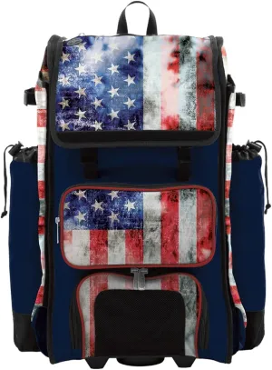 Boombah Catchers Superpack Hybrid Rolling Bat Bag - USA Old Glory Navy/Red/White - Wheeled & Backpack Version