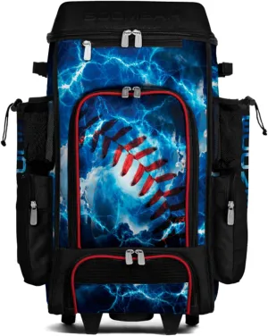 Boombah DEFCON Superpack Rolling Bat Bag - Telescopic Handle and Holds 4 Bats - Wheeled Version - The Natural Black/Red/White