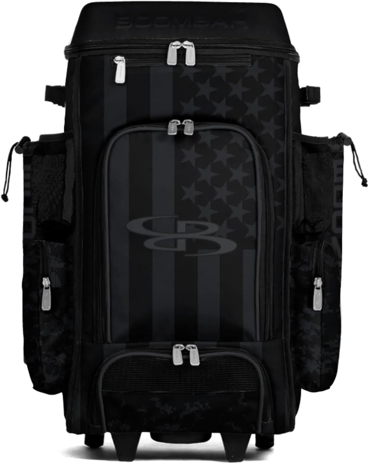 Boombah DEFCON Superpack Rolling Bat Bag - Telescopic Handle and Holds 4 Bats - Wheeled Version - USA Clandestine 2 Black/Charcoal