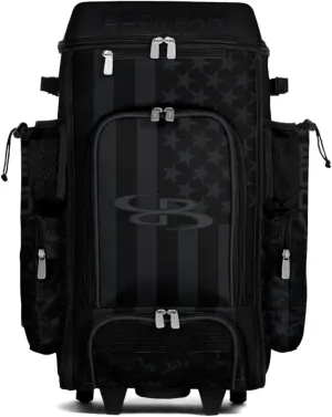 Boombah DEFCON Superpack Rolling Bat Bag - Telescopic Handle and Holds 4 Bats - Wheeled Version - USA Clandestine 2 Black/Charcoal